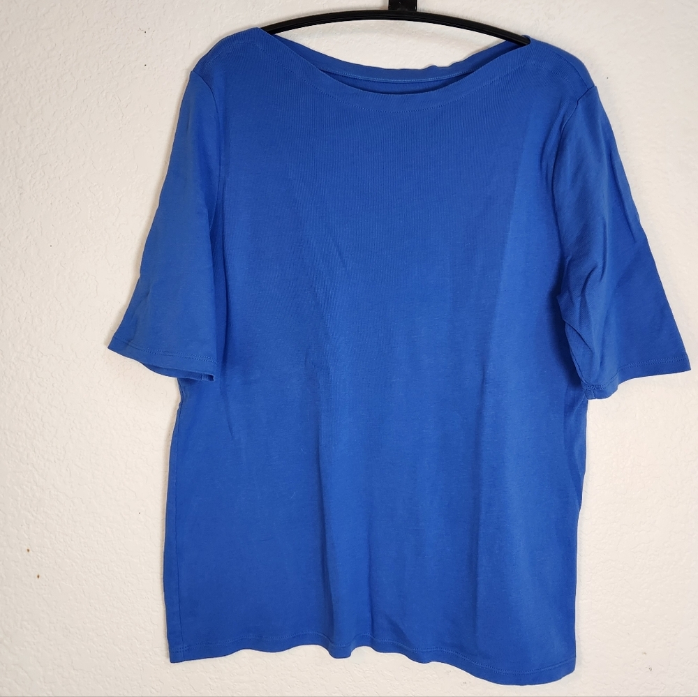 Charter Club Women's Pima Cotton Short Sleeve Tee in Blue, Size L